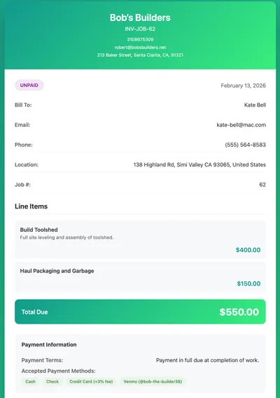 Professional customer invoice