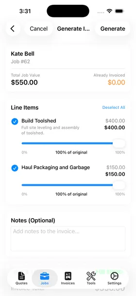 Generate invoice from completed job