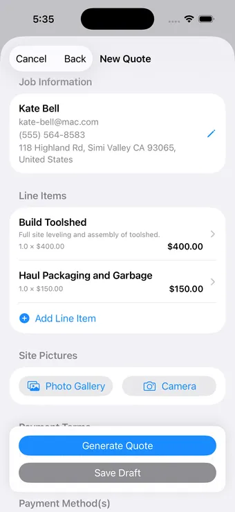 Add and edit quote line items