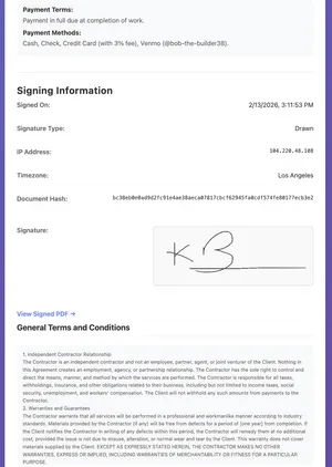 Signed quote with audit trail