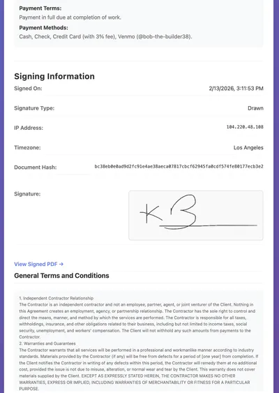 Signed quote with audit trail