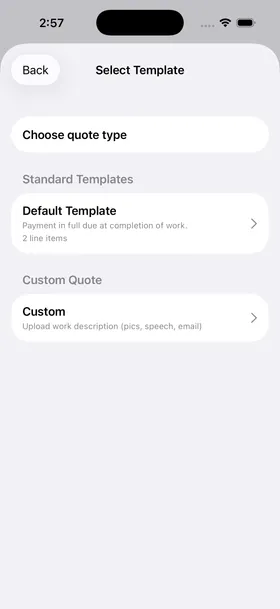Select quote template